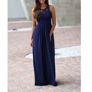 Navy Blue Maxi Dress - Crochet
